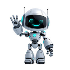 Happy robot. 3d ai character, chat bot mascot isolated on white background, GPT chatbot icon. Artificial intelligence, trendy technology, support service, funny automaton computer