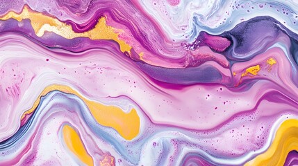 Abstract Purple  Gold  and White Fluid Art Background