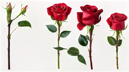 Set of red roses on a transparent background. Concept of beautiful and flowers. Rose Day
