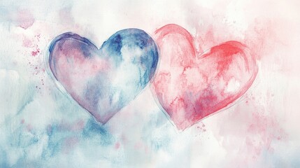 Obraz premium Two Watercolor Hearts: A Symbol of Love and Unity
