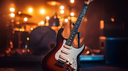 Electric Guitar on Stage Before Concert