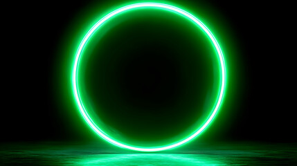 Green Neon Circle Illuminates Dark Room Dramatically