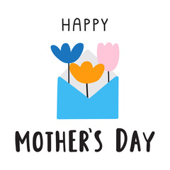 Happy mother's day. Envelope with flowers. Banner. Flat vector design. Illustration on white background.