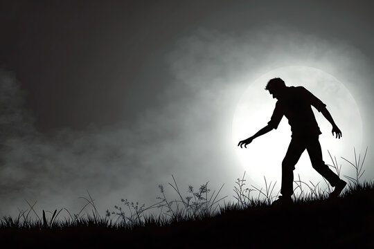 Mysterious silhouette of zombie on a dark night for global awareness month design.