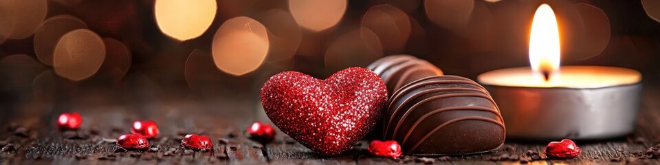 Fototapeta premium Heart-shaped candies and candles. Selective focus