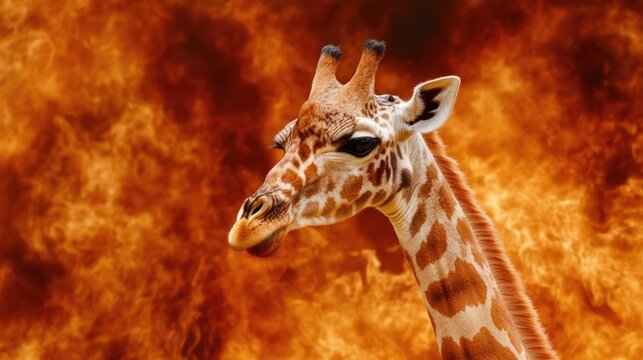 Giraffe against a dramatic fiery background