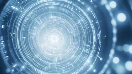 Fototapeta premium Abstract blue glowing circular technology tunnel.