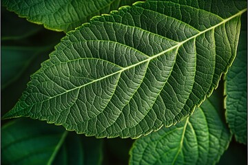 Fototapeta premium Close-up of a vibrant green leaf with detailed veins and texture.
