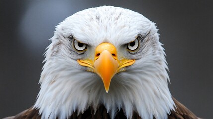 Obraz premium Close-up portrait of a bald eagle, intense gaze.