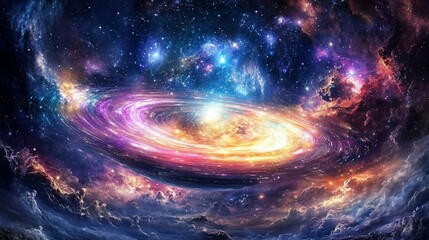 Obraz premium Cosmic Galaxy Swirl: A vibrant nebula painting