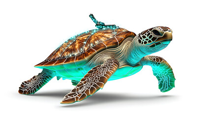 Fototapeta premium 3D sea turtle icon with glowing shell details swimming gracefully