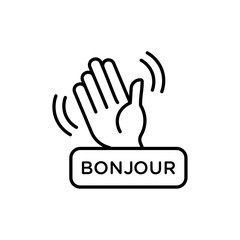 Fototapeta premium Bonjour text with hand wave icon simple vector symbol