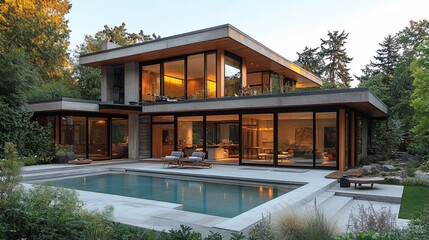 Fototapeta premium Modern Minimalist Timber House with Pool Design