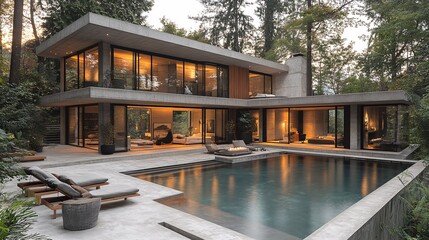 Obraz premium Modern Minimalist Timber and Concrete House Design