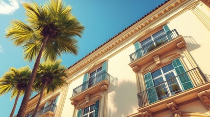 Obraz premium Coastal building facade, weather-resistant design, 3D illustration