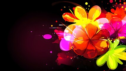 Vibrant Floral Watercolor Design  Abstract Flowers  Dark Background