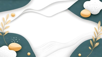 Elegant Abstract Background  Teal  Gold   White Papercut Design