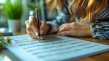 Person writing in a calendar with a pen, planning a productive week on a clean desk
