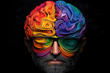 Naklejka premium Colorful Brain Waves Flow and Illuminate, Mind Creates Art with Rainbow Hues