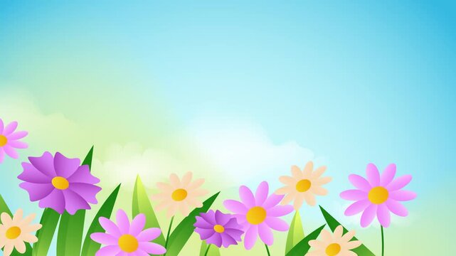 vibrant spring floral scene with blossoming flowers and lush green details seamless 4k video background motion pop art design