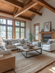 Fototapeta premium Modern Rustic Living Room With Exposed Wooden Beams