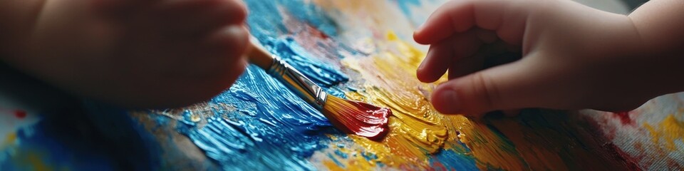 Obraz premium Close-up of a child's hand drawing a picture. Selective focus