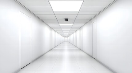 Modern hospital hallway with a single surveillance camera, minimalistic design and shallow depth of field, emphasizing security, technology, and clean architecture, featuring ample copy space