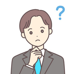 考えているスーツの男性（肌の色あり）