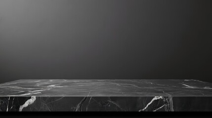 Dark gray marble tabletop on black background perfect for product display, mockup templates, and professional presentations in various settings