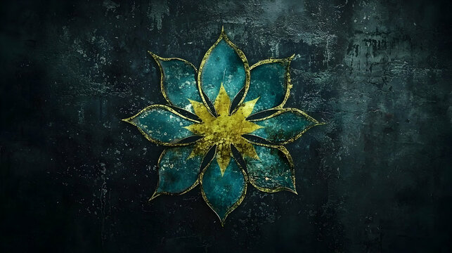 Grunge textured turquoise floral design on dark background, ideal for website or print