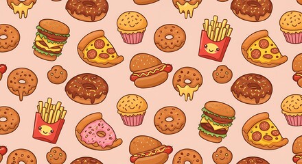 Cute fast food pattern background vector design
