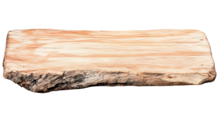 Natural wooden slab with a rough edge on a black background.