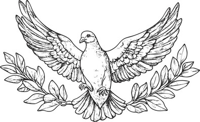 Obraz premium Illustration of a dove with olive branch symbolizing peace.