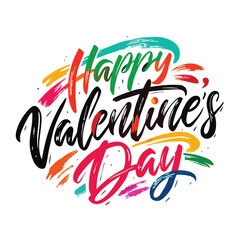 Colorful Hearts and Happy Valentines Day! Text Design line art icon sign silhouette vector illustration  with fun brush ink calligraphy typography for photo overlays t-shirt print flyer poster design