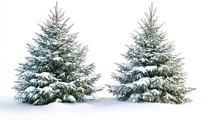 Christmas trees covered in snow, isolated against a transparent or white background, evoking festive cheer.