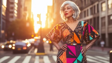 A Woman in a Colorful Dress Standing in the Middle of a Street - Generative AI