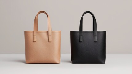 Elegant beige and black tote bags displayed in a minimalist setting