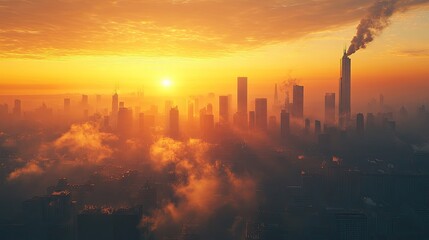 City Skyline with Air Pollution, Depicting Global Warming Issues