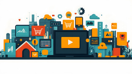 Obraz premium Animated icons representing online tools and services emerging from a laptop
