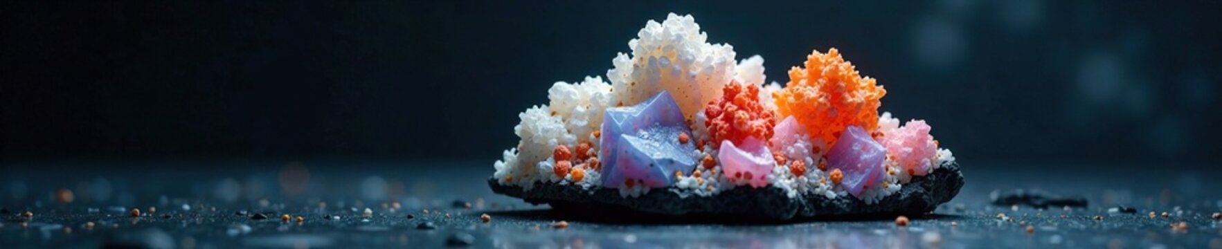 Zeolite mineral specimen on dark background with backlight, zeolite, aluminosilicate, mineral