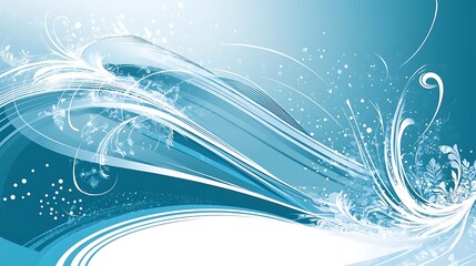 Abstract Teal Swirling Design With White Floral Accents