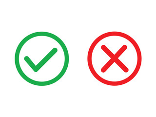 Green and Red check mark icon. Isolated checkmark symbol, approval and Decline, right and wrong sign concept.	