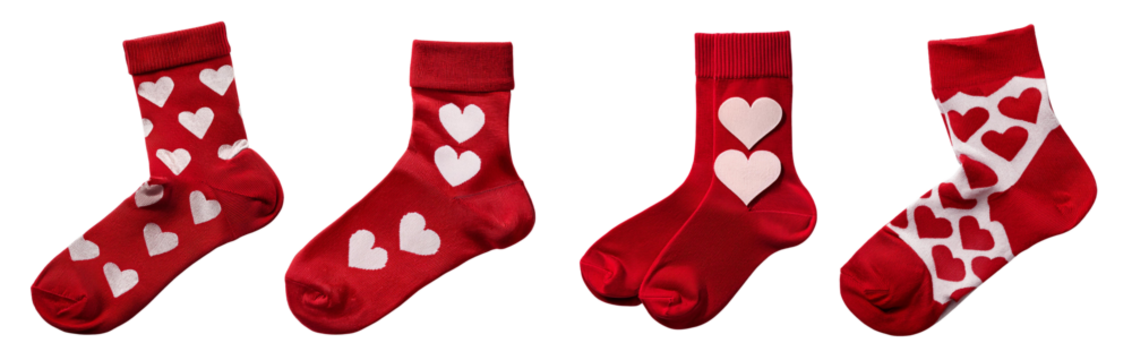 Colorful red socks with heart patterns perfect for cozy and stylish outfits.