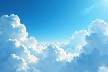 Vast blue sky, fluffy white clouds, panoramic view , heaven, bright