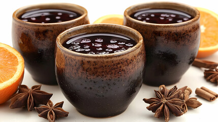 Warm Drink Spices with Orange and Rustic Mugs for Cozy Evenings