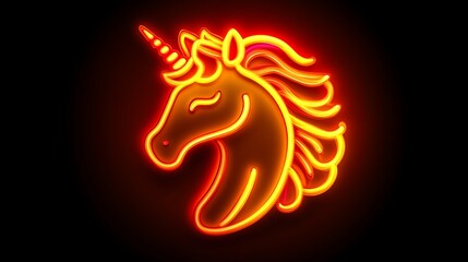 Fiery Neon Unicorn Head Glowing Brightly