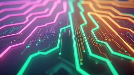 Abstract Neon Circuit Board Technology Background Glowing Lines and Connections