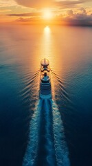 Obraz premium Smooth cruise sailing into sunset’s glow