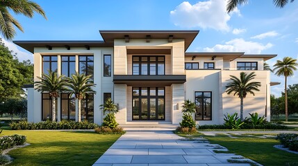 Sophisticated and Stylish Front View of a Modern Home Design