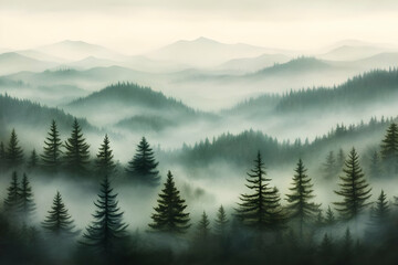 Misty Forest Meets Mountain Ranges Peacefully
